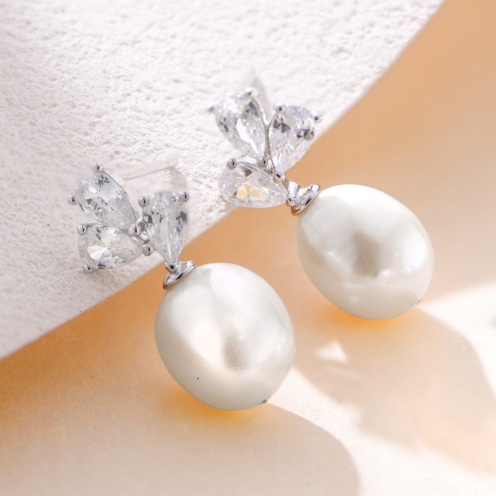 Perleøredobber 925 sølv med steiner – ekte ferskvannsperle