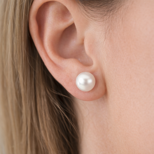 Perleøredobber i sølv – ekte hvit ferskvannsperle
