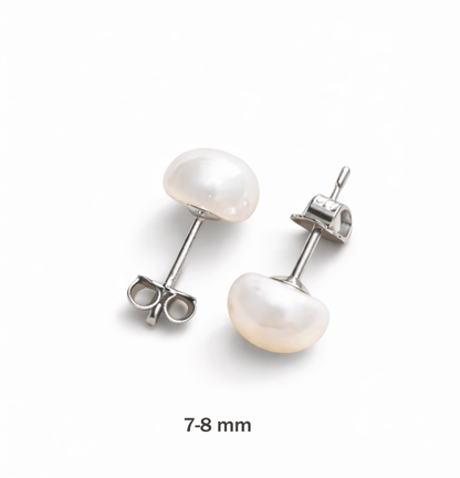 Perleøredobber 925 sølv – ekte ferskvannsperle (7–8 mm)